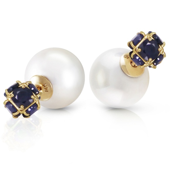 SHELL PEARLS AND SAPPHIRES STUD EARRINGS